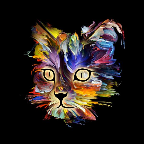 پرتره صورت گربه در رنگ های روشن برای بچه ها کارت و دکوراسیون سری نقاشی حیوانات خانگی