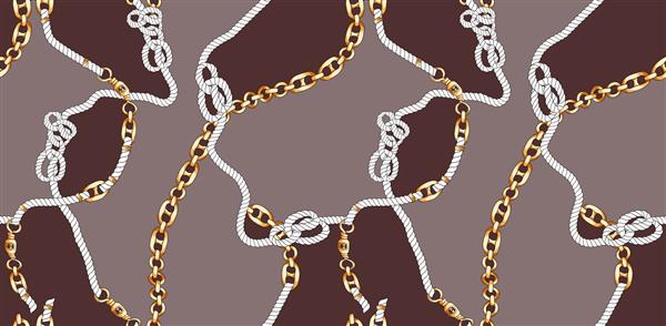 الگوی چاپ رنگارنگ زنجیر طراحی بدون درز طناب و گره طرح روسری سراسر