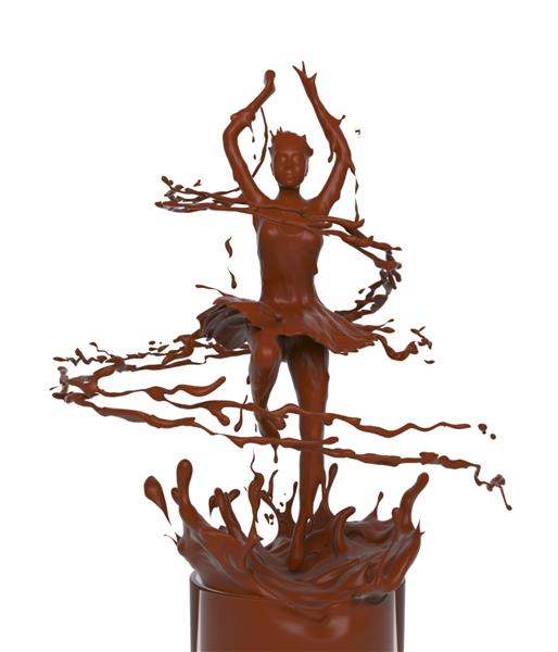 پاشیدن مایع خامه شکلاتی به شکل بالرین رقص زن یا دختر جدا شده در پس زمینه سفید مفهوم طراحی تصویر رندر سه بعدی
