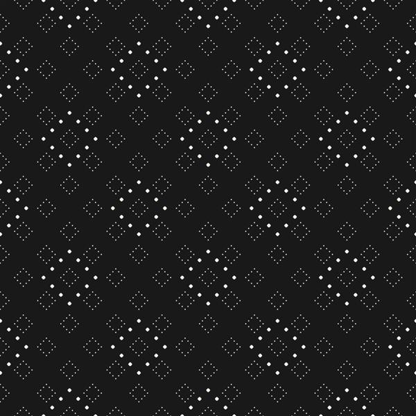 الگوی بدون درز نقطه‌دار مینیمالیستی ظریف بافت شطرنجی ظریف در رنگ‌های سیاه و سفید پس زمینه کمینه تکرار انتزاعی تیره با دایره های کوچک در شبکه مربع طراحی زیبا برای دکور دیجیتال