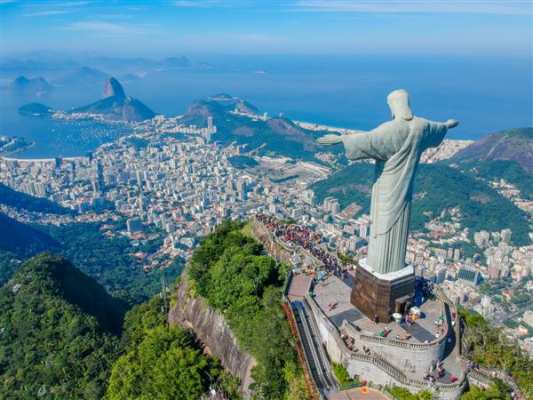 ریودوژانیرو برزیل 20 مه 2019 نمای هوایی از مسیح رستگار و کوه کورکووادو