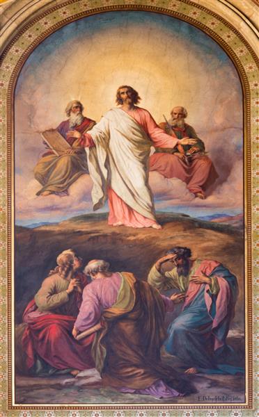 وین - 27 ژوئیه نقاشی دیواری تغییر شکل عیسی در کوه تابور توسط فرانتس یوزف دوبیاشوفسکی از سال 1860 در کلیسای Altlerchenfelder در 27 ژوئیه 2013 وین