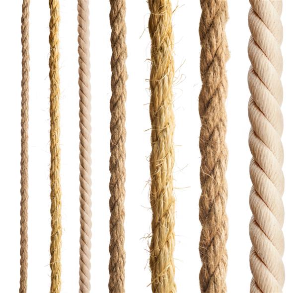 طناب جدا شده مجموعه ای از طناب های کنفی مختلف در زمینه سفید