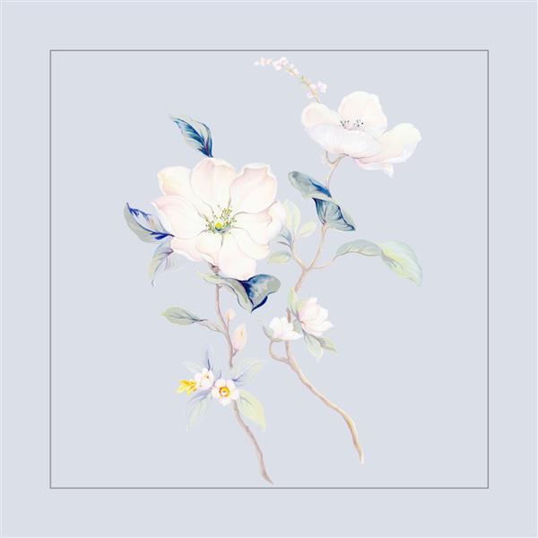 مجموعه گل های آبرنگ تصویر آبرنگ دسته گل با گل رز صورتی بنفش و ظریف برگ و غنچه کارت تبریک