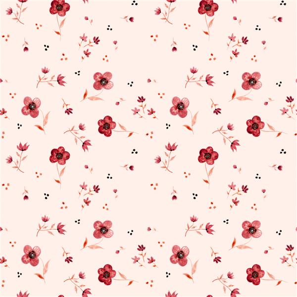 نقاشی انتزاعی با آبرنگ گل‌های کوچک و نقطه‌ها الگوی بدون درز پس‌زمینه جدا شده