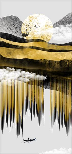 تصویر سه بعدی از منظره رودخانه آب ابر کوه خورشید