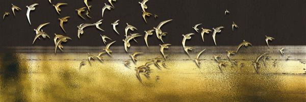 تصویر سه بعدی از گله پرندگان در حال پرواز در آسمان