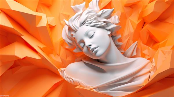 مجسمه زن گچی مجسمه گچی چهره یک زن پوستر هنری مدرن در رنگ های نارنجی عاشق زیبایی فمینیسم