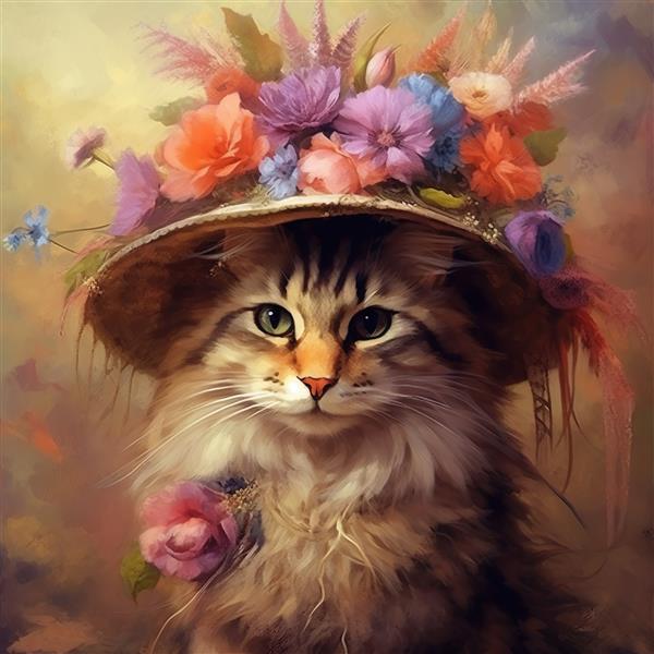 گربه ناز با کلاه ویکتوریایی با گل گربه برای گرافیک تیشرت Generative AI