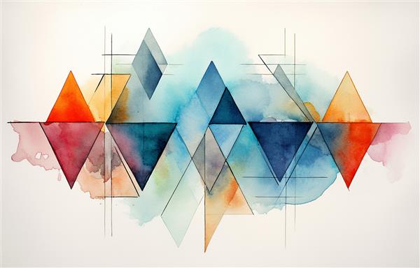 نقاشی رنگ روغن آبرنگ عنصر طلا با هندسه انتزاعی دکوراسیون مثلث