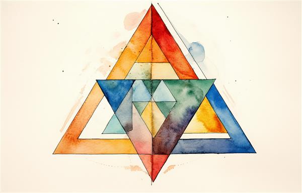 نقاشی رنگ روغن آبرنگ عنصر طلا با هندسه انتزاعی دکوراسیون مثلث