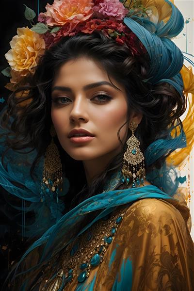 شاهزاده خانم ایرانی در لباس طلایی و زیورآلات