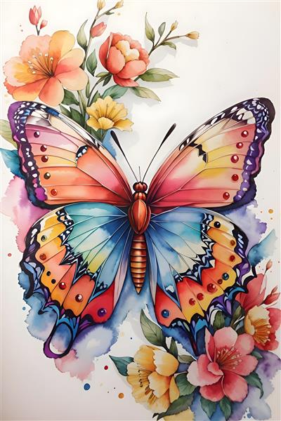 نقاشی آبرنگ پروانه زیبا رنگارنگ هنر تصویرسازی