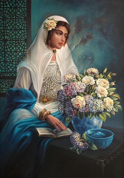 دختر قاجار اثر استاد نادر لنجانی نظیره سازی از اثر استاد شکیبا رنگ روغن