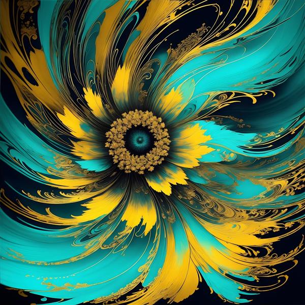 تابلو و پوستر دیواری طرح گلهای سه بعدی طلایی فیروزه ای آبی درباری لارج فرمت با کیفیت بالا