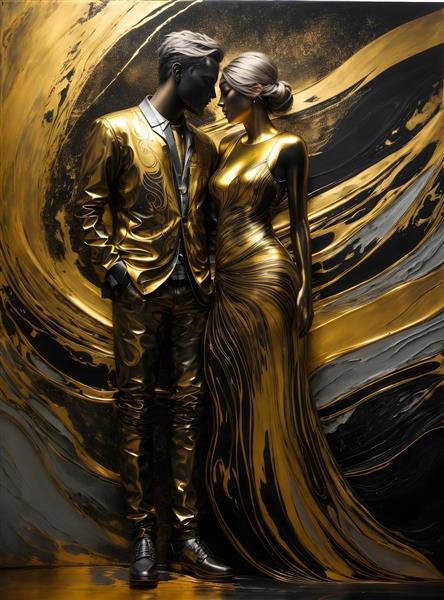پوستر رنگ روغن با تصویرسازی زن و مرد