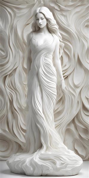 مجسمه زن زیبا با موهای بلند و جذاب