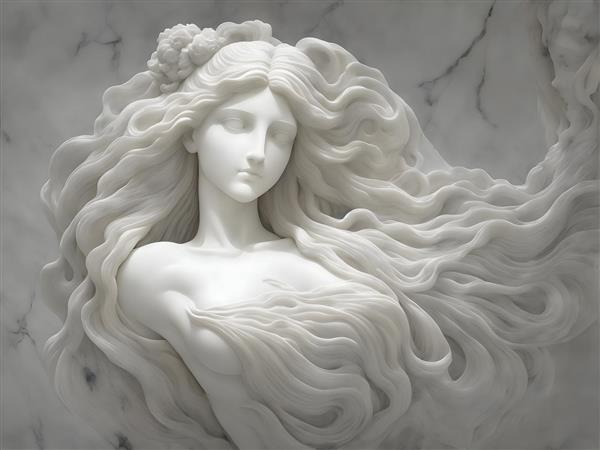 مجسمه زن با موهای بلند و گلدار