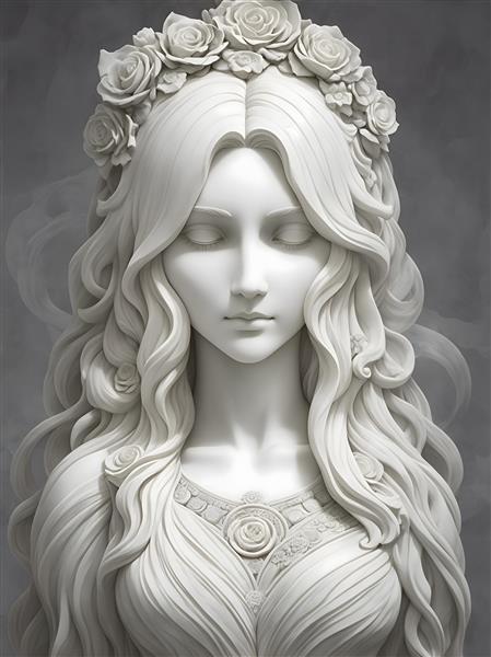 زن زیبا با موهای بلند در تابلو نقاشی
