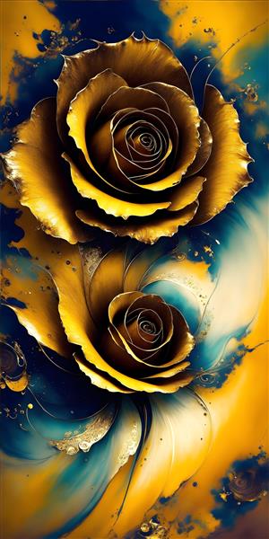 پوستر دکوراتیو سه بعدی با طرح گل طلایی
