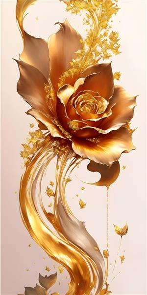 طرح پوستردیواری گل رز طلایی با برجستگی سه بعدی