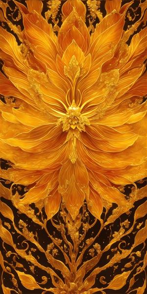 طرح گل طلایی پوستر دکوراتیو اکسترا لاکچری