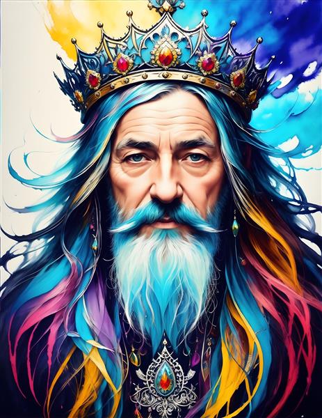 نقاشی زیبایی چهره شاه زیبا با موهای رنگی