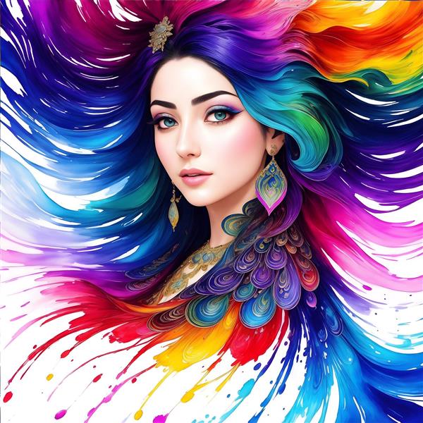 تصویرسازی زن زیبا با موهای رنگ روغن