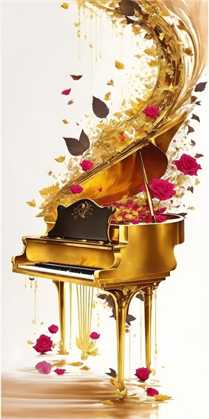 تصویرسازی هنری با پیانو و گلهای طلایی