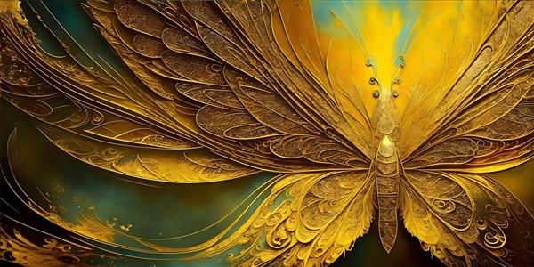 پروانه طلایی در نقاشی لوکس دکوراتیو