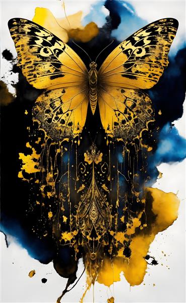 پروانه طلایی در نقاشی رنگ روغن لوکس