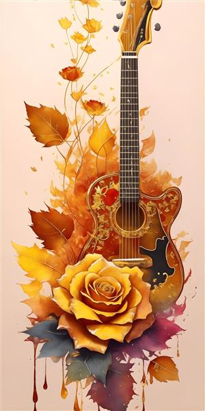 نقاشی هنر و موسیقی با گیتار در تابلو