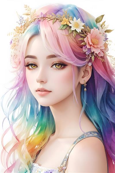 تصویرسازی دیجیتالی چهره زن جوان با موهای رنگی