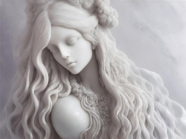 مجسمه سنگی زن با موهای بلند و چهره ظریف