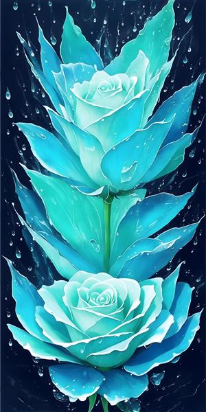 طرح نقاشی دیجیتال جذاب گل های رنگی با قطرات آب