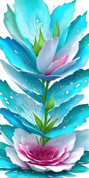 پوستر طرح زیبا نقاشی دیجیتال گل های آبی با قطرات آب