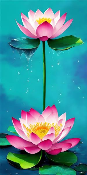 تصویرسازی دیجیتال زیبا و رنگی قطره های آب روی گل