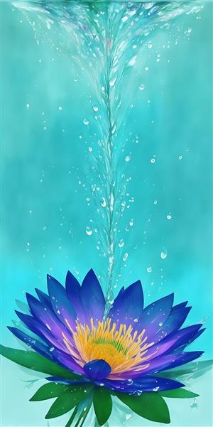 پوستر جذاب تصویرسازی آبی رنگ گل با قطره های آب