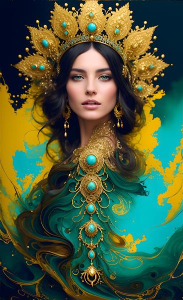 تصویرسازی دختر شاهزاده ایرانی زیبا با رنگ طلایی