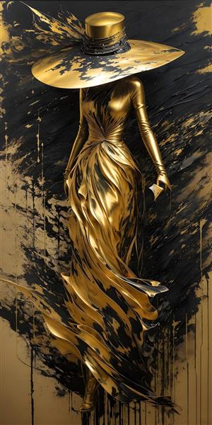 مجسمه برجسته سه بعدی زن زیبا با لباس شب طلایی
