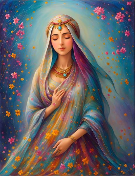 نقاشی باکیفیت از دختر جوان ایرانی در لباس سنتی ایران