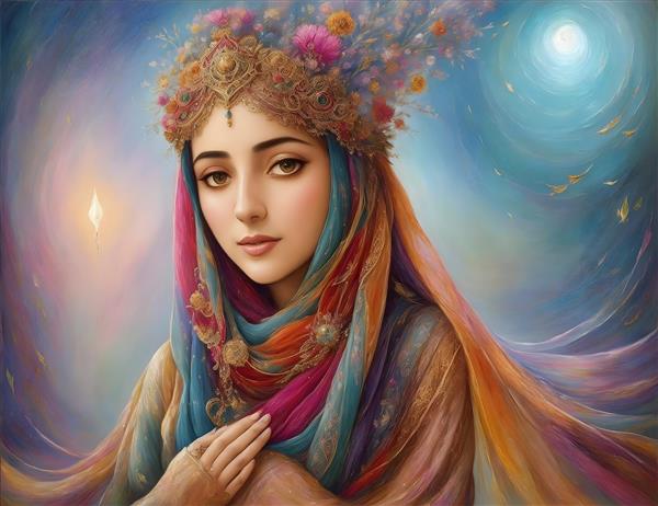 دختر با فرهنگ ایران در لباس‌های محلی و حجاب سنتی