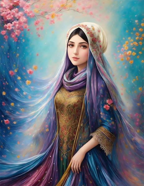 زن ایرانی در لباس‌ محلی و حجاب سنتی