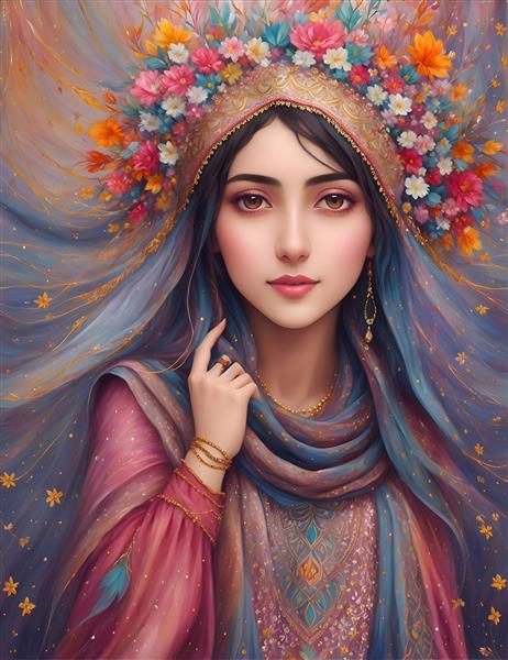 رنگ‌های زنده ایران در نقاشی دختر جوان