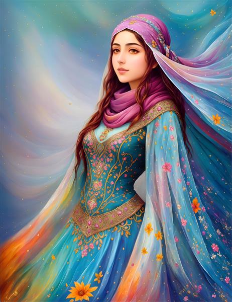 رنگ‌ها و فرهنگ ایران در نقاشی دختر جوان