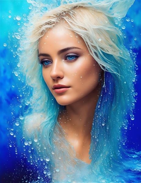 طرحی چشم نواز از دختر جوانی با موهای آبی در نقاشی دیجیتال