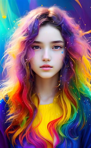 دختر جوان با موهای رنگارنگ، نمادی از زیبایی و خلاقیت