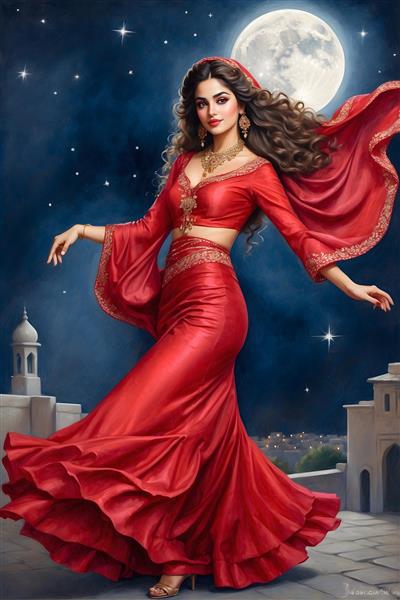 شب یلدا در ایران با دختر ایرانی و لباس قرمز