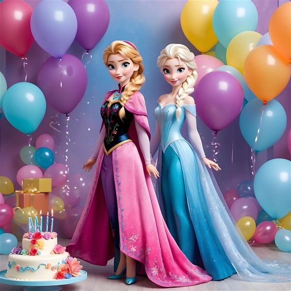 استند بادکنک کیک تولد پرنسس السا و آنا