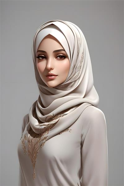 دختر محجبه مسلمان با چهره‌ای جذاب در نقاشی